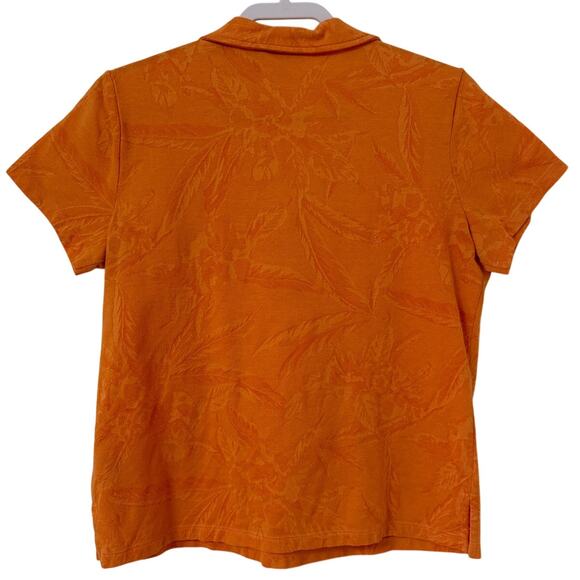 Caribbean Joe Large 60% Cotton Short Sleeve, 3 Button V Neck Collared Orange Top - Picture 2 of 4